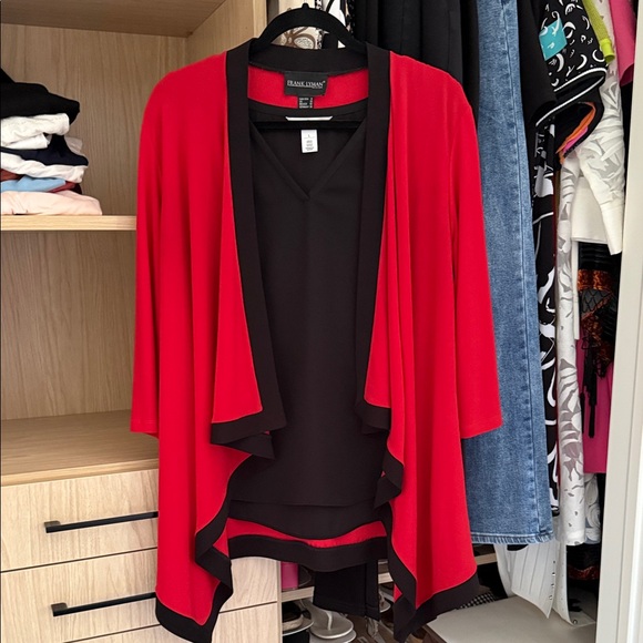 Frank Lyman Design Red and Black Open Front Poncho - Picture 4 of 4